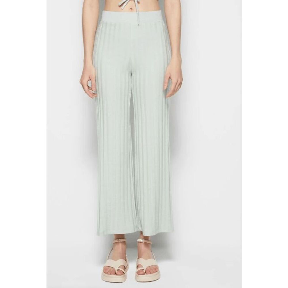 NWT Jonathan Simkhai Womens Blue Celia Everyday Rib Cropped Wide Leg Pant Large